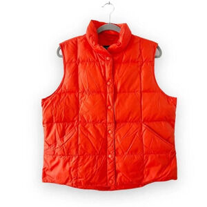 Lands End Orange Quilted Puffer Vest Women’s Size L 14-16 Nylon Goosedown Winter